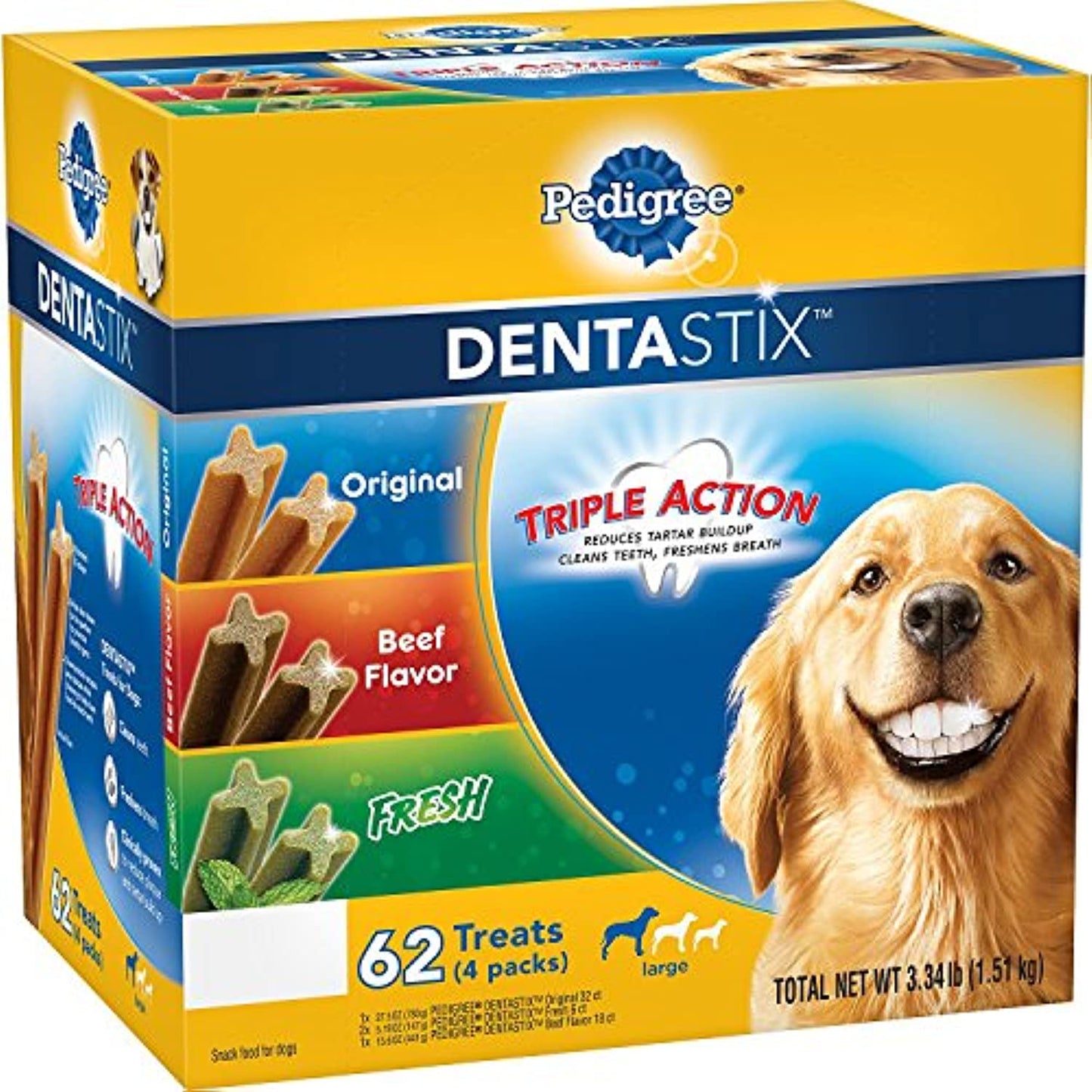 Pedigree DentaStix Dog Treats Variety Pack, 62 ct. (3.34 lbs.) (3.34 lbs. Pack of 4)