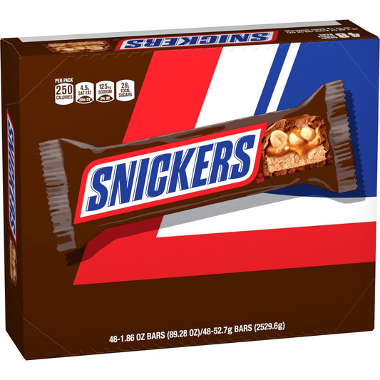 SNICKERS Full Size Bulk Milk Chocolate Candy Bars, 1.86 Ounce (Pack of 48)