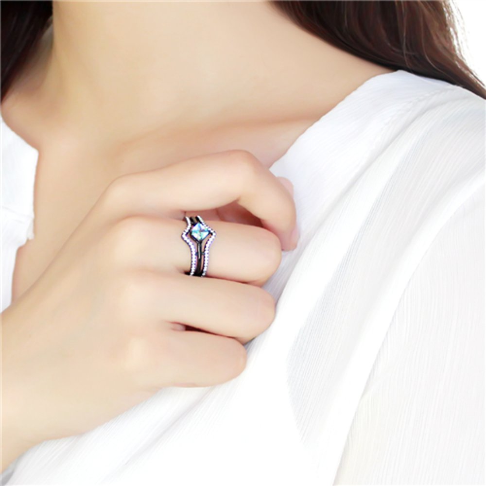 Reliable Details About Women's 1ct Princess AAA Grade Cubic Zircon CZ Black IP Stainless Ring TK3562 (5)