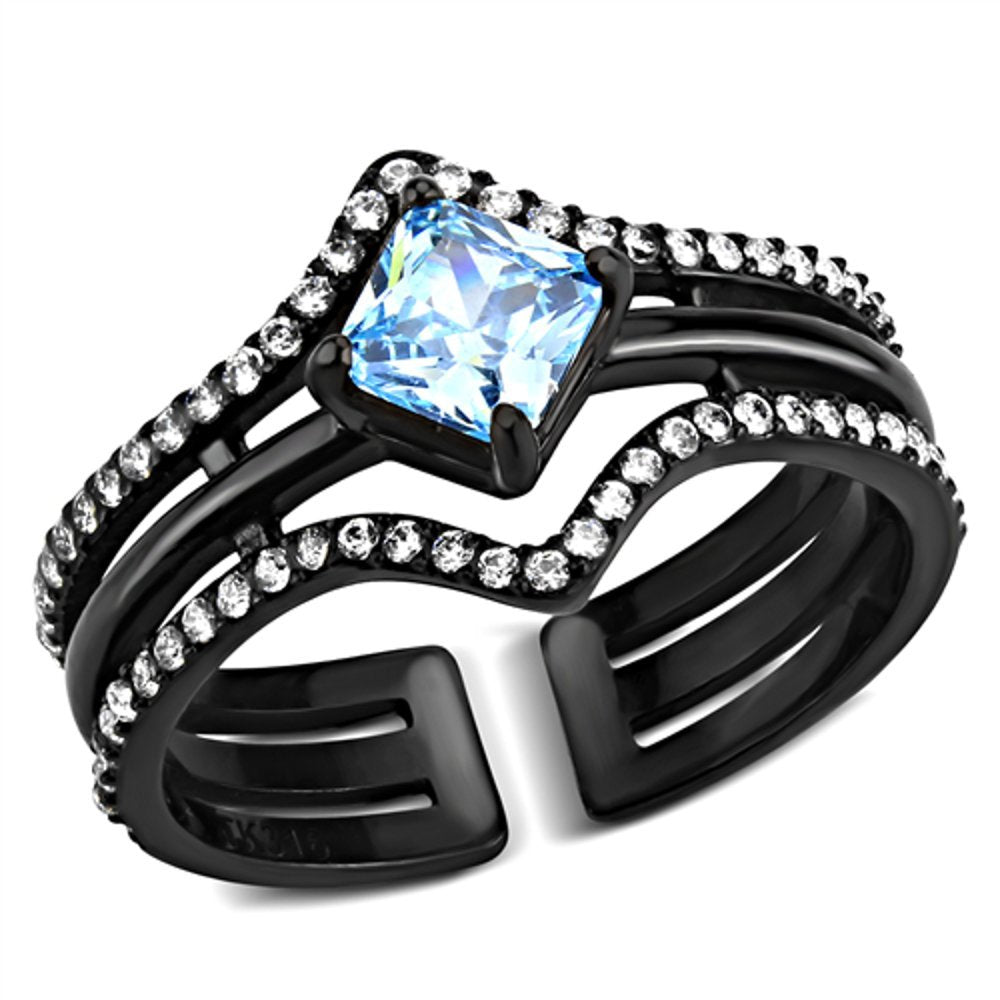Reliable Details About Women's 1ct Princess AAA Grade Cubic Zircon CZ Black IP Stainless Ring TK3562 (7)