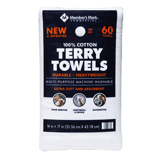 Member's Mark 100% Cotton Terry Towels, 14" x 17" (60 Count)
