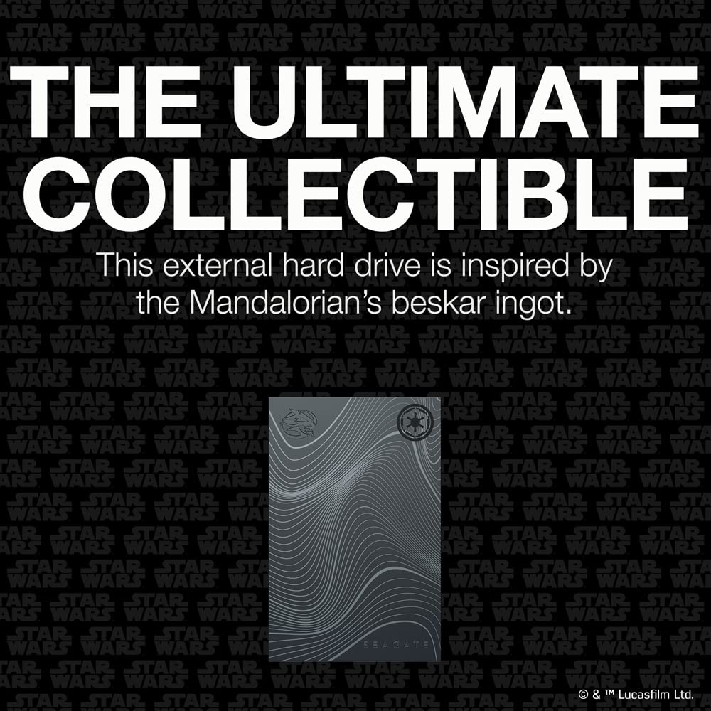 Seagate Beskar Ingot Drive Special Edition FireCuda 2TB Officially-Licensed External Hard Drive HDD - 2.5 Inch USB 3.2 Gen 1 customizable LED RGB lighting with Rescue Services (STKL2000403)