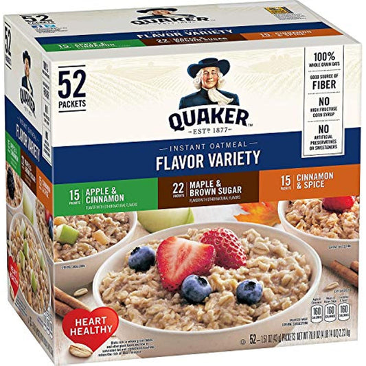 QUAKER VARIETY OATMEAL HOT CEREAL INSTANT, 52 Count (Pack of 1)