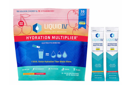 Liquid I.V. Hydration Multiplier, 30 Individual Serving Stick Packs in Resealable Pouch Flavor : Golden Cherry & Strawberry (2)