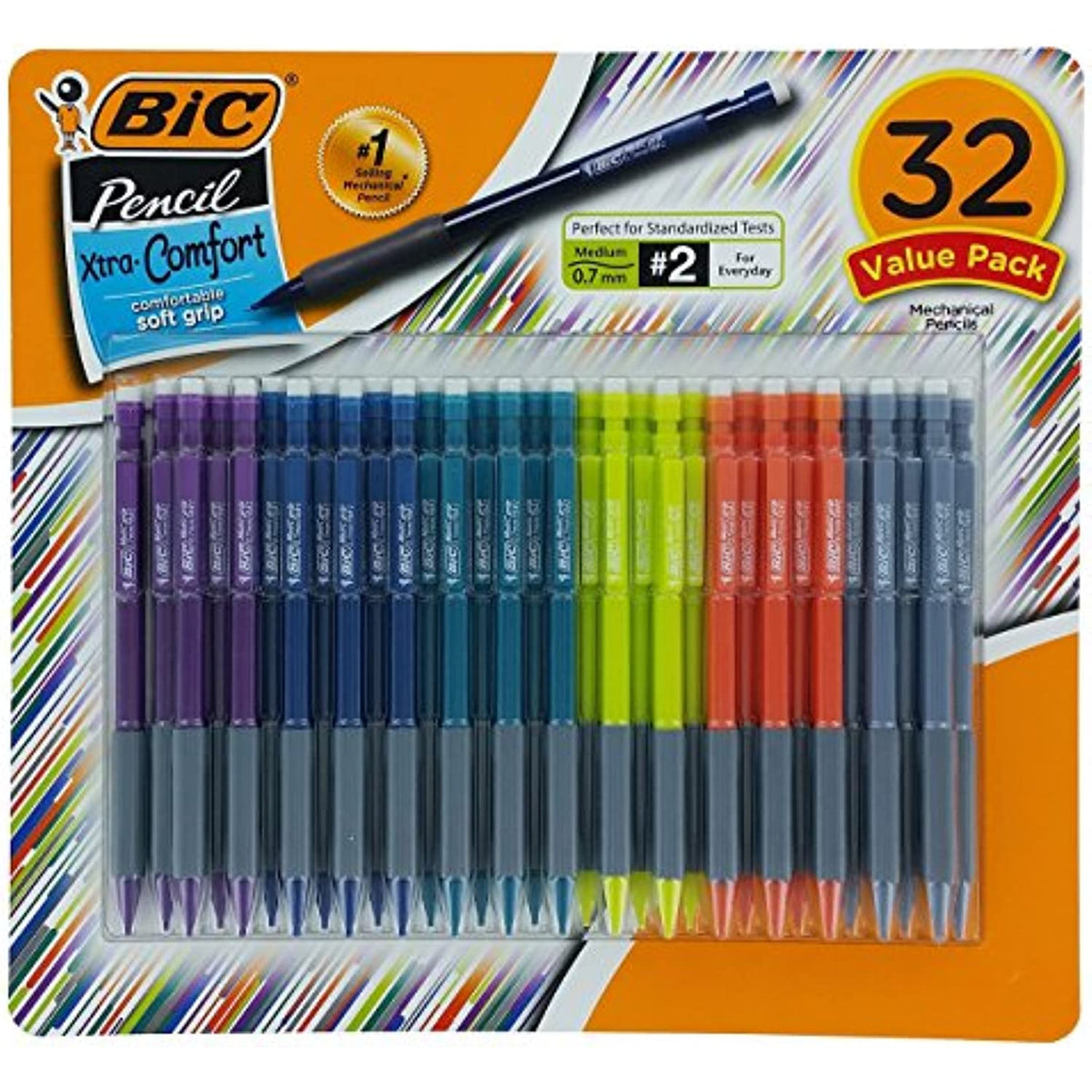 BIC Matic Grip Mechanical Pencil, HB NO 2, 0.7 mm, 32 Pencil