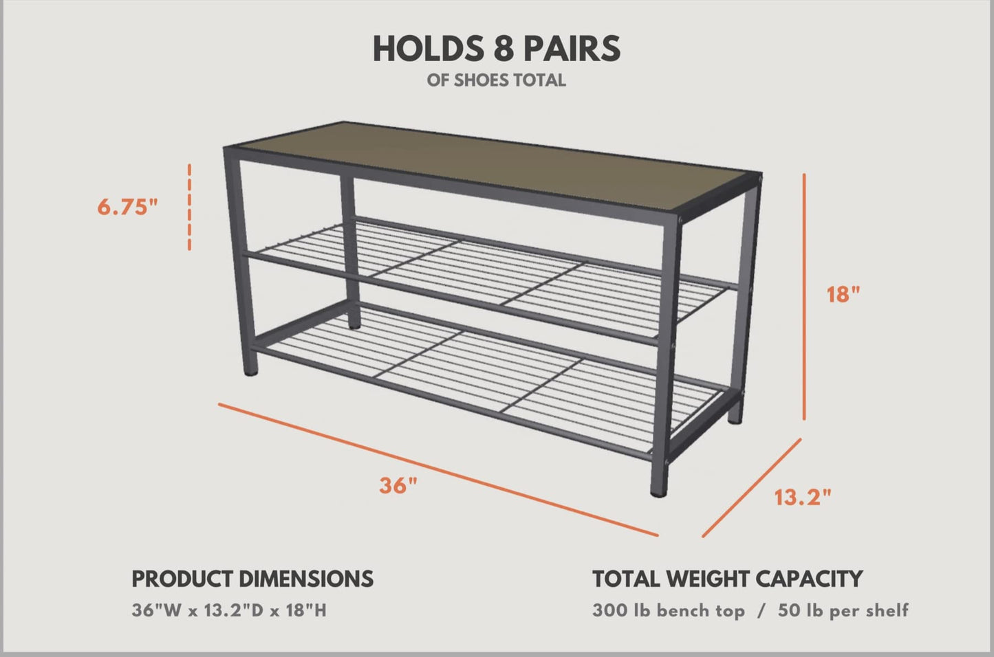 Trinity Shoe Bench with Wire Shelves