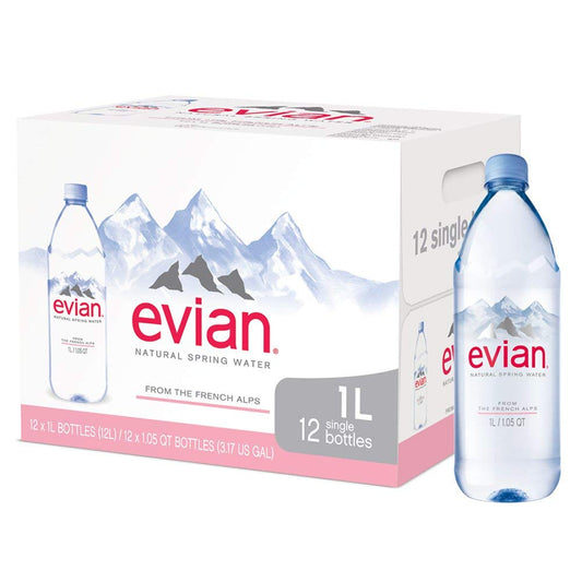 evian Natural Spring Water (One Case of 12 Individual Bottles, Each Bottle is 1 Liter) Naturally Filtered Spring Water in Large Bottles 3 Cases (36 Count)