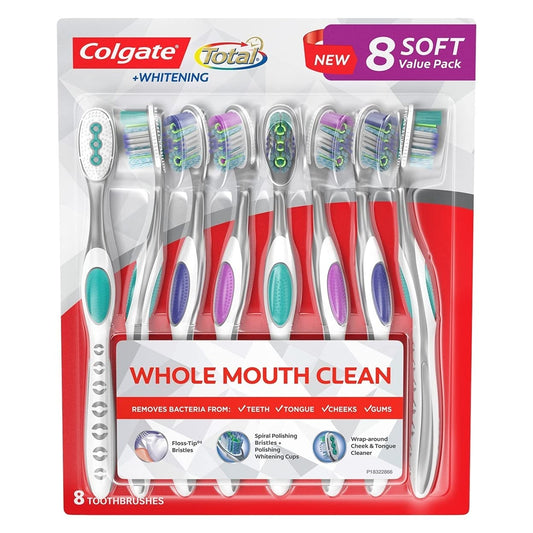 Colgate Total + Whitening Toothbrush, Soft (8 Pack)