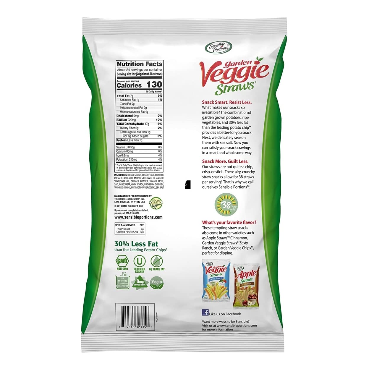 Sensible Portions Garden Veggie Straws, Sea Salt, 23.5 oz.