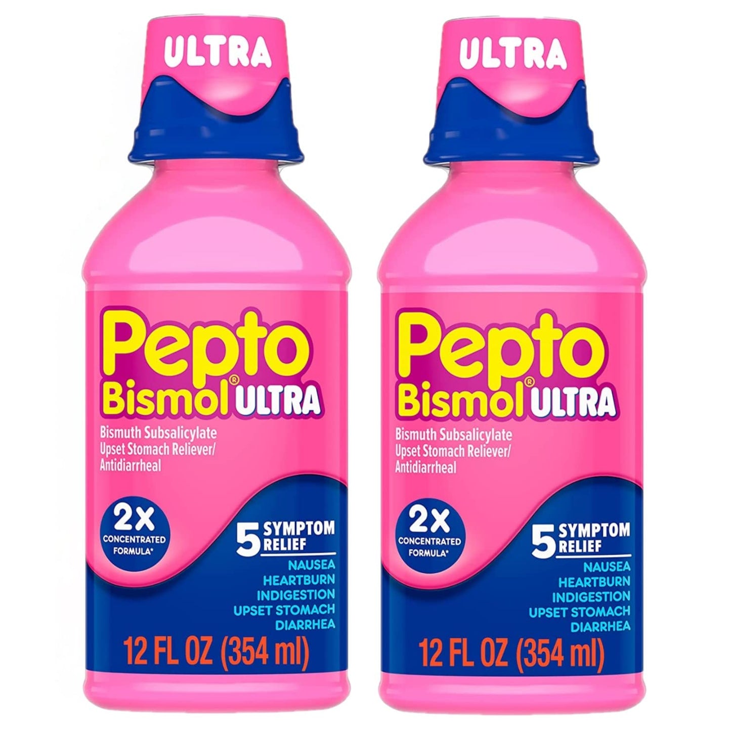 PEPTO Bismol Ultra Liquid for Upset Stomach, 5 Symptom Relief, Original, 12 oz (Pack of 2)