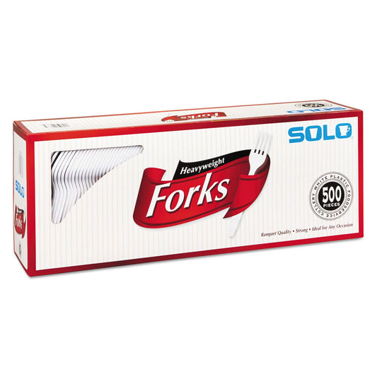 Solo Heavyweight Plastic Cutlery, Forks, White, 6.41", 500/Ct