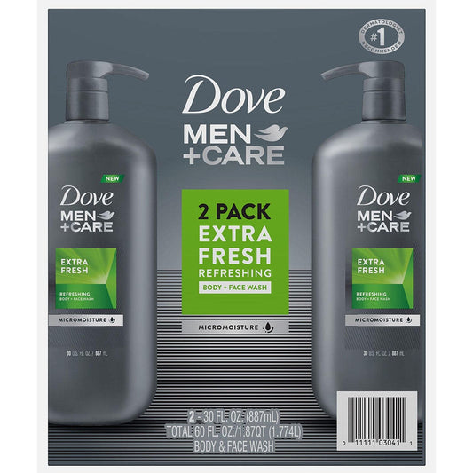 Dove Men+Care Body Wash, Extra Fresh, 30 Ounce (Pack of 2)