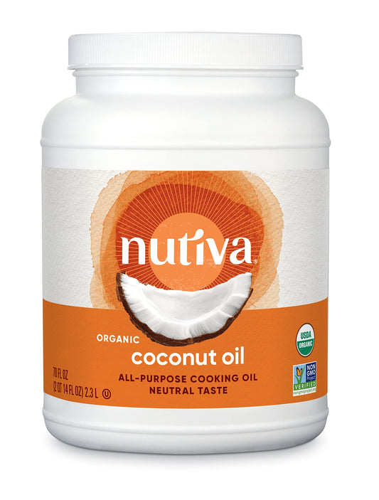 Nutiva Organic Steam-Refined Coconut Oil, 78 Fluid Ounce | USDA Organic, Non-GMO | Vegan, Keto, Paleo | Neutral Flavor and Aroma for Cooking & Natural Moisturizer for Skin and Hair