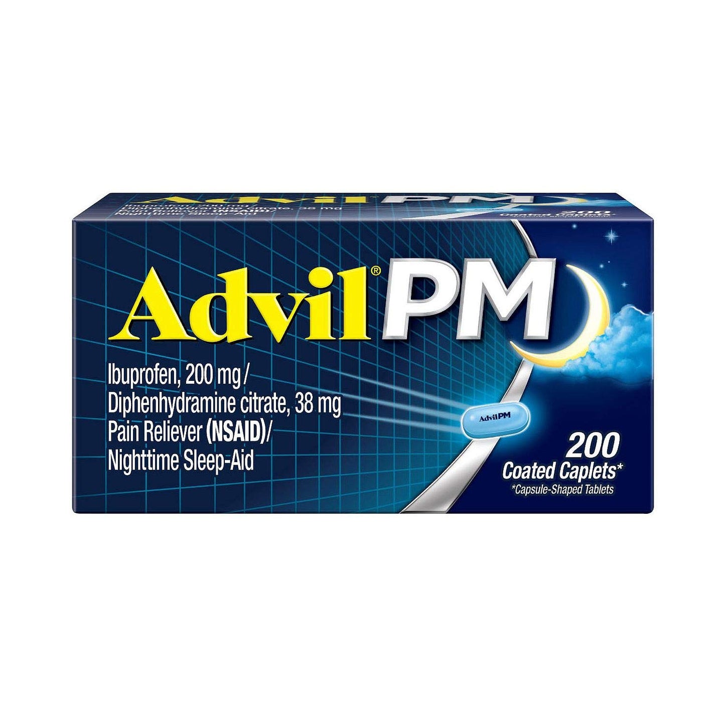 Advil PM Pain Reliever/Nighttime Sleep Aid, Ibuprofen and Diphenhydramine (1 Pack ,200 Coated Caplets)