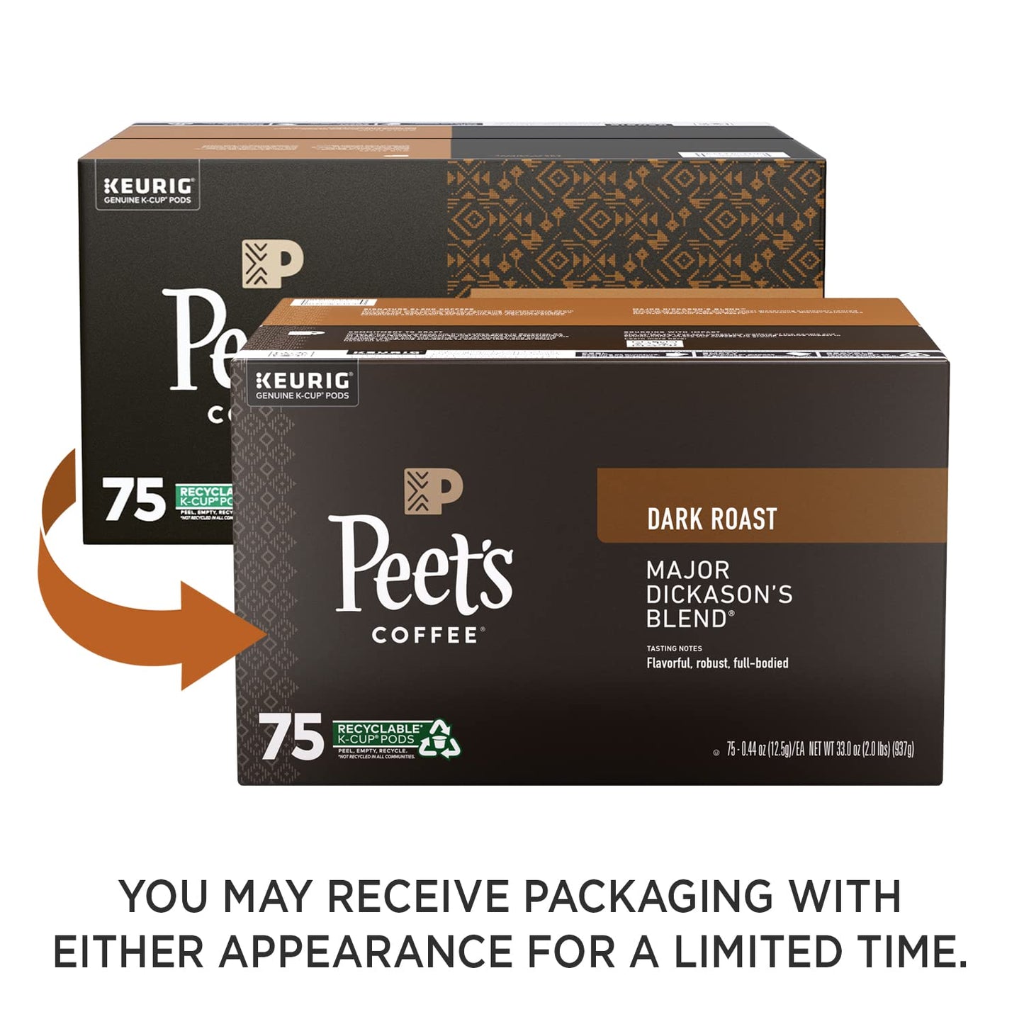 Peet's Coffee, Dark Roast K-Cup Pods for Keurig Brewers - Major Dickason's Blend 75 Count (1 Box of 75 K-Cup Pods) Packaging May Vary