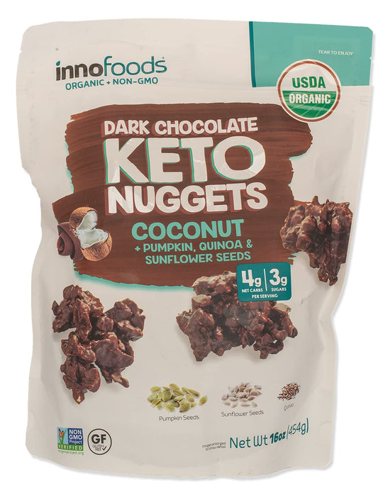 Innofoods Dark Chocolate Keto Nuggets- Coconut Seeds Pumpkin Seeds, Quinoa, & Sunflower Seeds