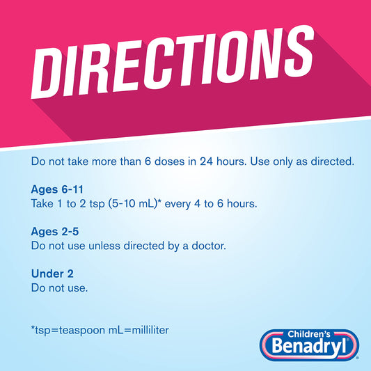 Children's Benadryl Allergy Liquid, 8 Fl. Oz (Pack of 2)