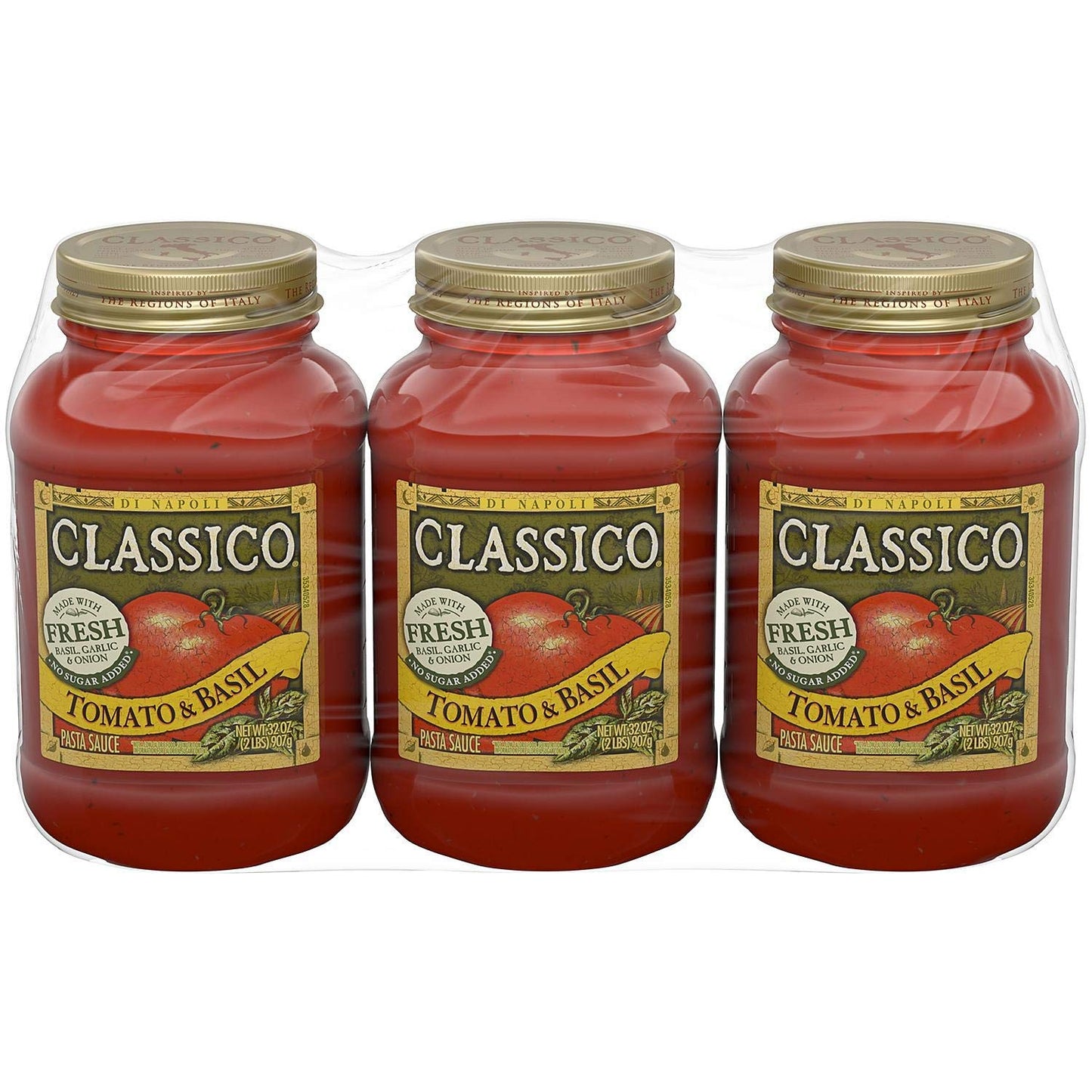 Classico Pasta Sauce, Tomato and Basil - 32 Ounce Glass Jar (Pack of 3)