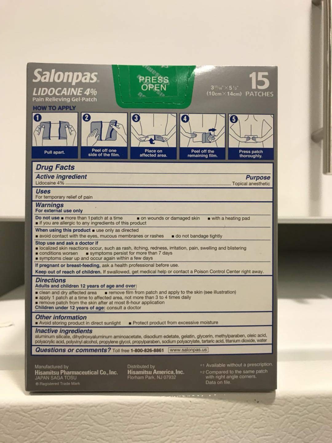 Salonpas LIDOCAINE Pain Relieving Maximum Strength Gel 15Patch