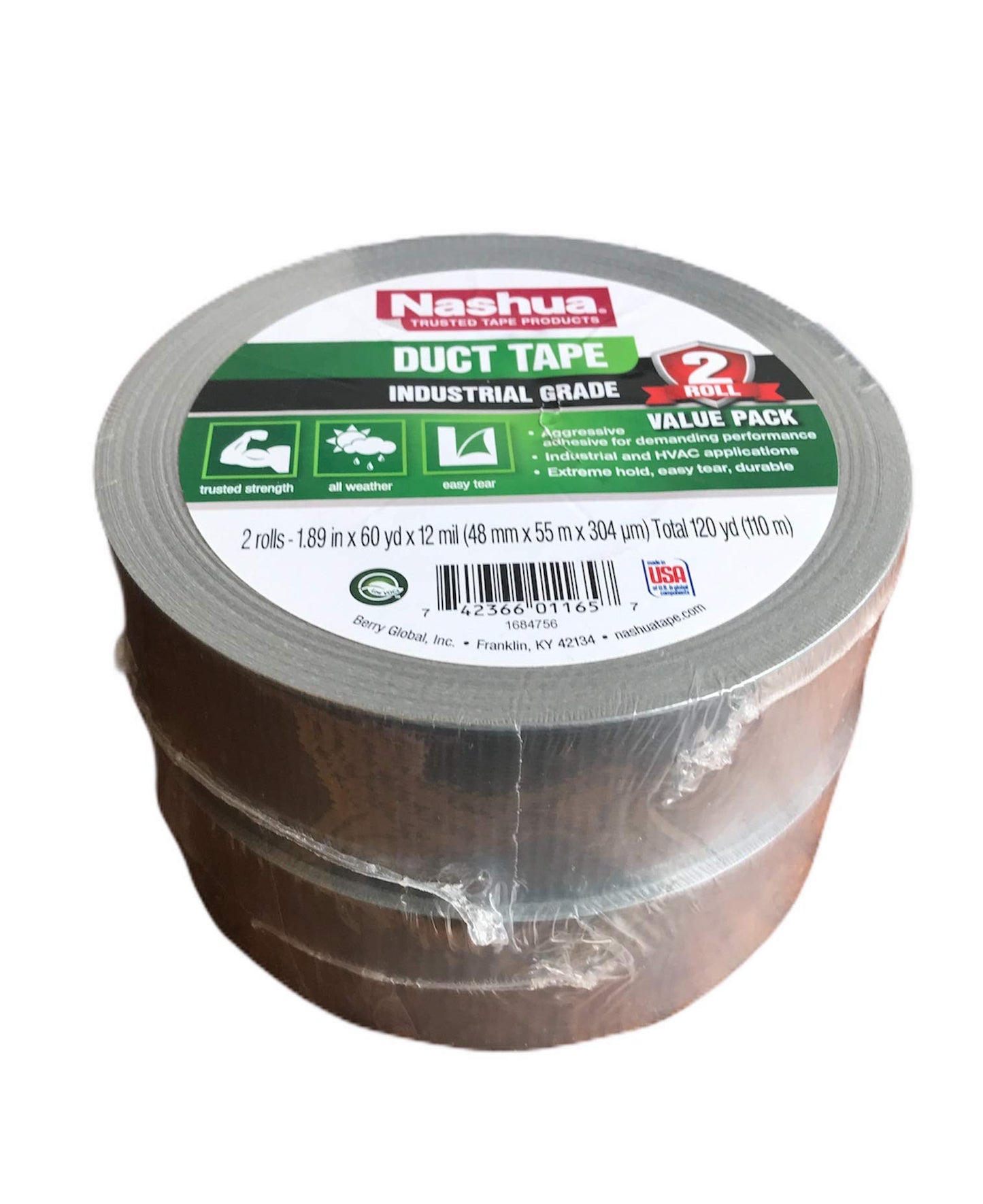 Nashua Duct Tape 12 Mil Thick 2" x60 Yard 2 Pack