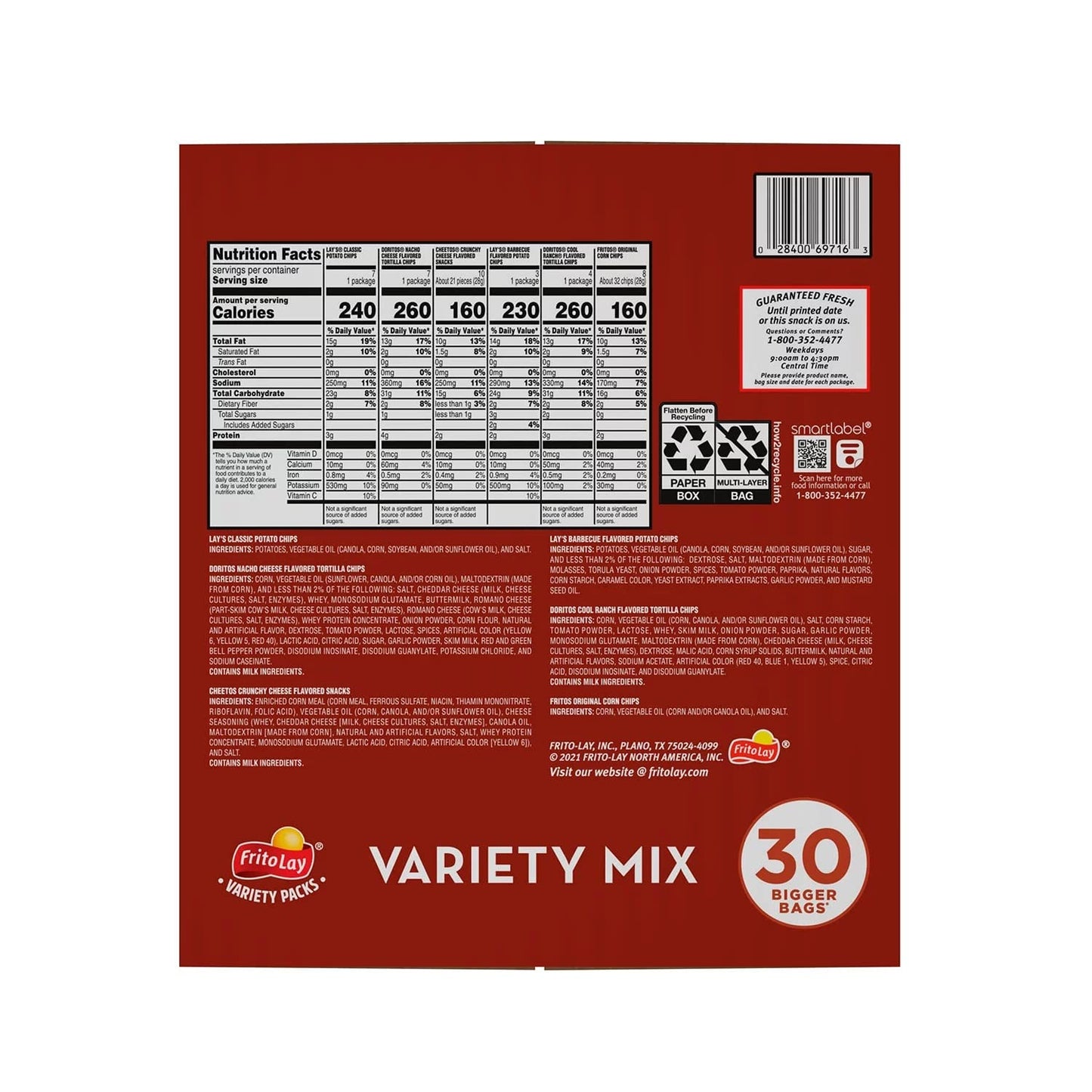 Frito-Lay Company, Frito Lay Variety Mix Variety Packs, 30 Count