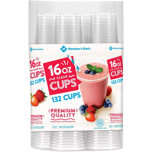 An Item of Member's Mark Clear Plastic Cups (16 oz,132 ct.) - Pack of 1 - Bulk Disc