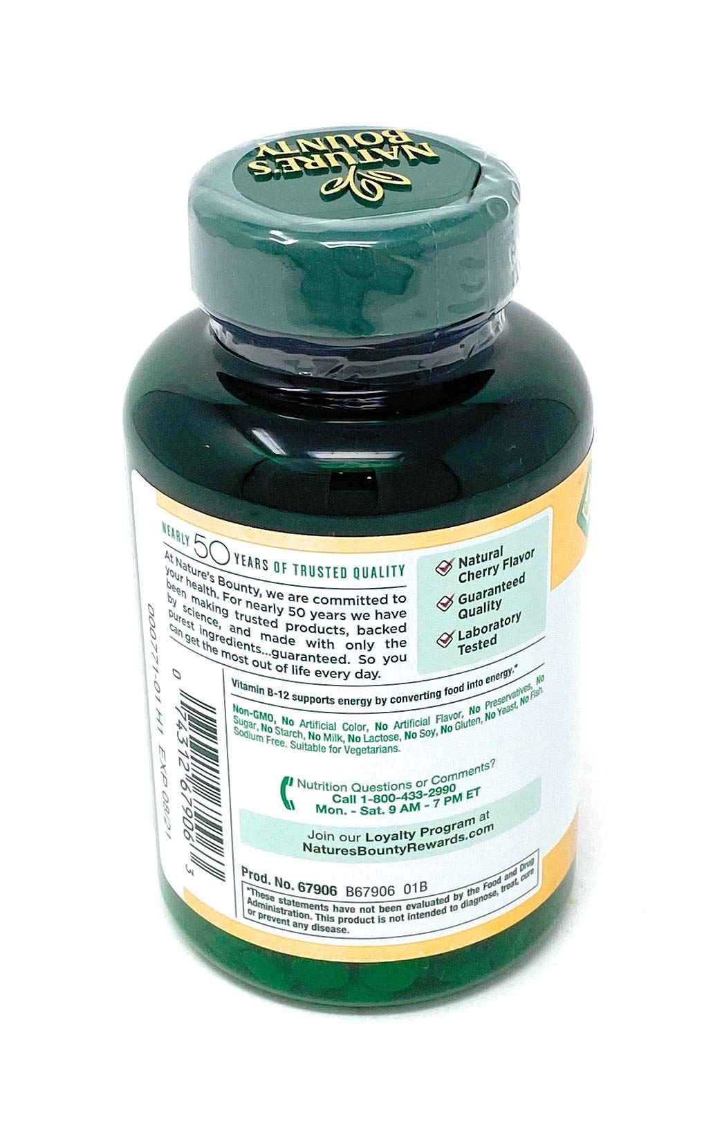 Nature's Bounty Quick Dissolve Fast Acting 2500 mcg Vitamin B-12 Methylcobalamin Natural Cherry Flavor (300 tablets)