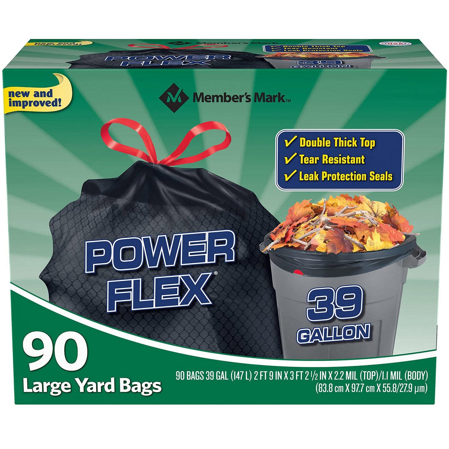 Member's Mark 39 Gallon Power Flex Drawstring, 90 Count(Pack of 1)