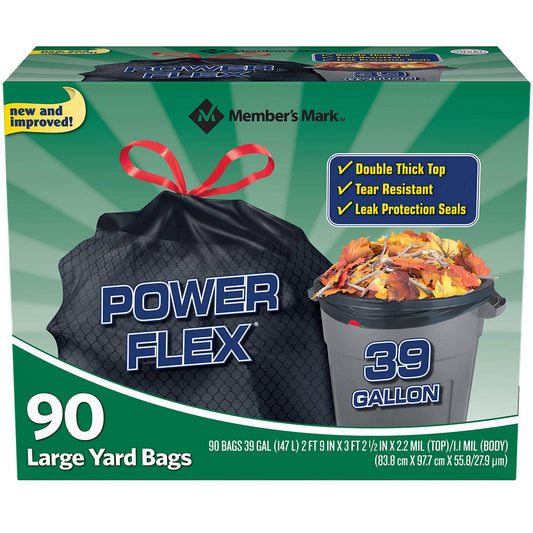 Member's Mark 39 Gallon Power Flex Drawstring, 90 Count(Pack of 1)