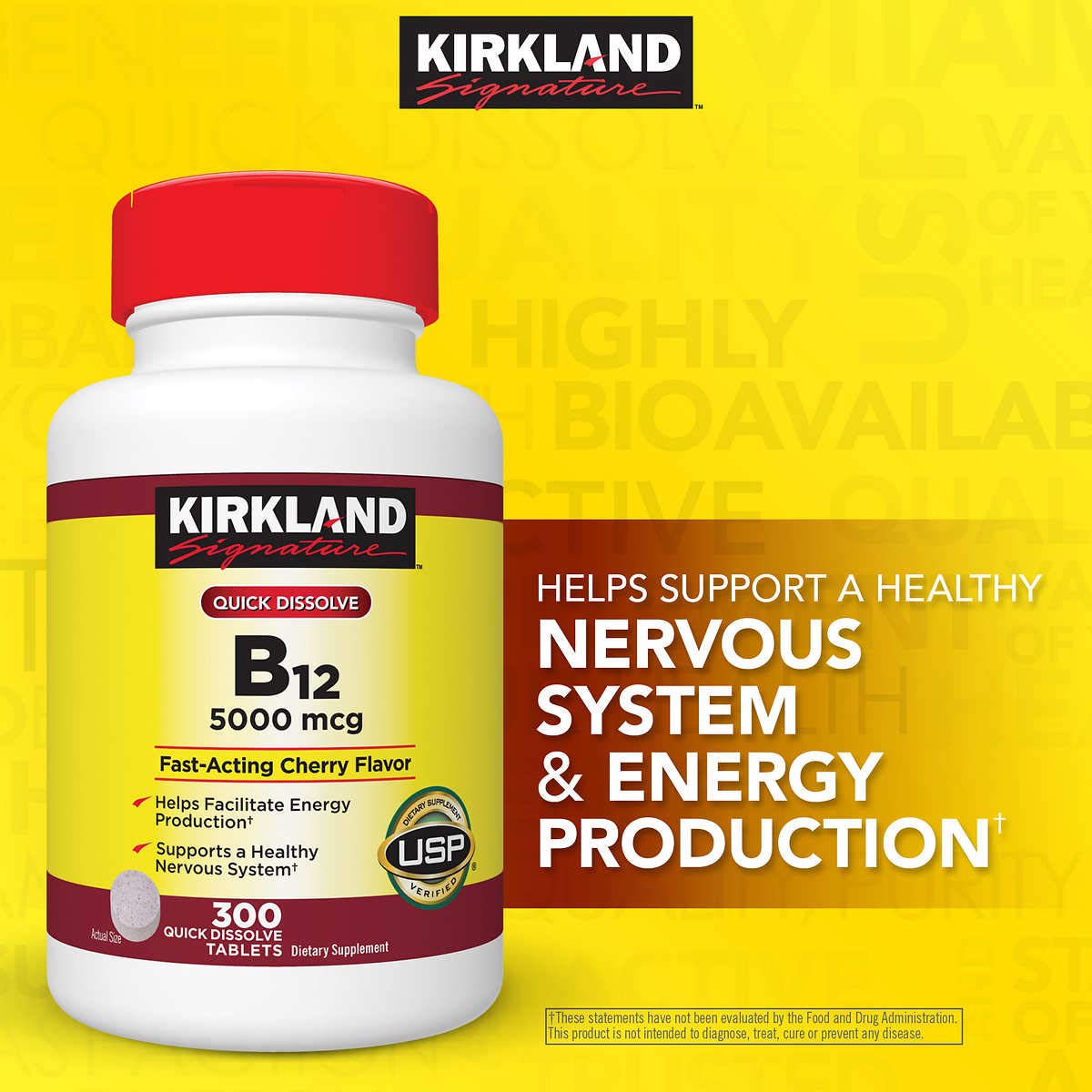 Kirkland Signature Sublingual B-12 5000 mcg, 300 Tablets , Pack of 3