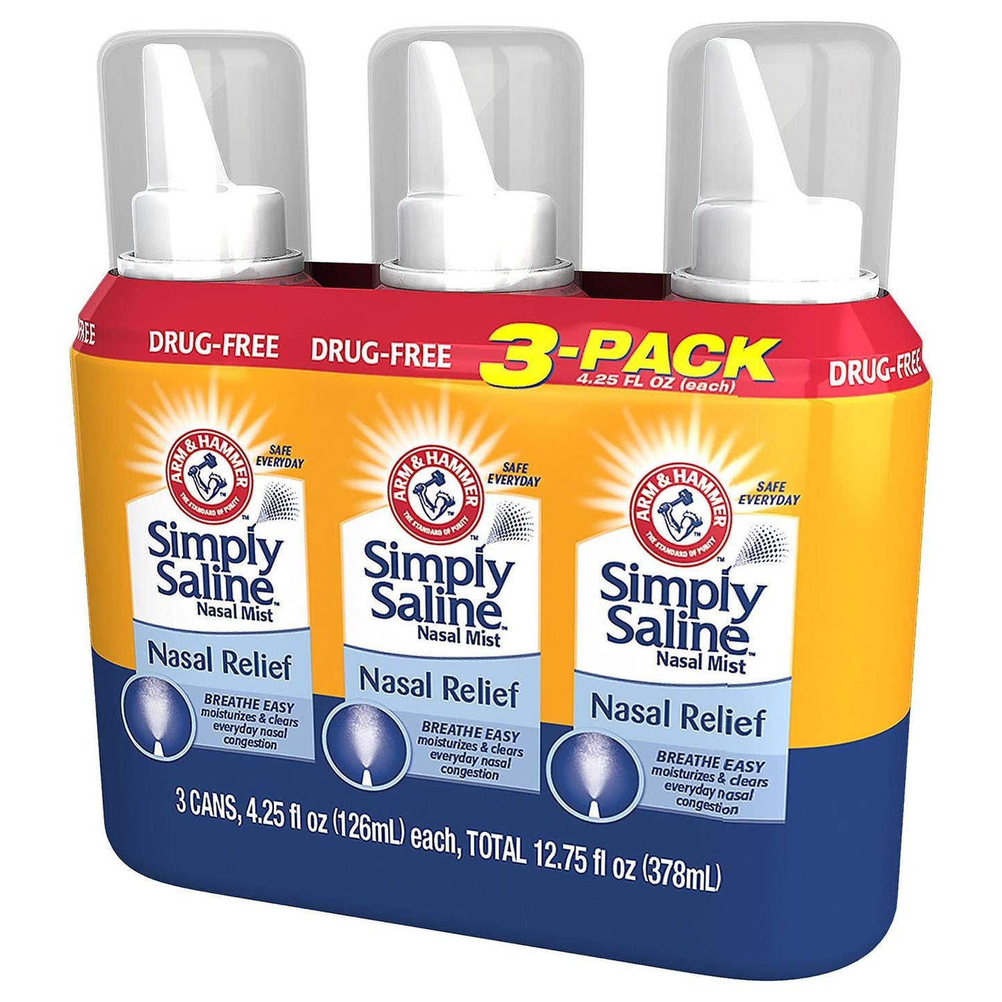 Arm & Hammer Simply Saline Adult Nasal Mist, Original, Giant Size, Special Multisize of 3 Pack (4.25 Oz Each)