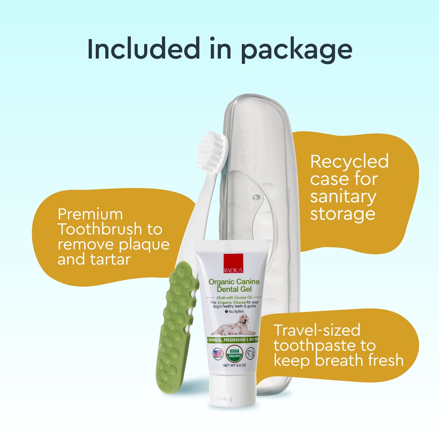 RADIUS USDA Organic Dental Solutions Puppy Kit 1 Unit, 1 Dog Toothbrush & 1 0.8oz Toothpaste, Ultra Soft Bristle & Non Toxic Toothpaste for Dogs, Designed to Clean Teeth, Xylitol Free