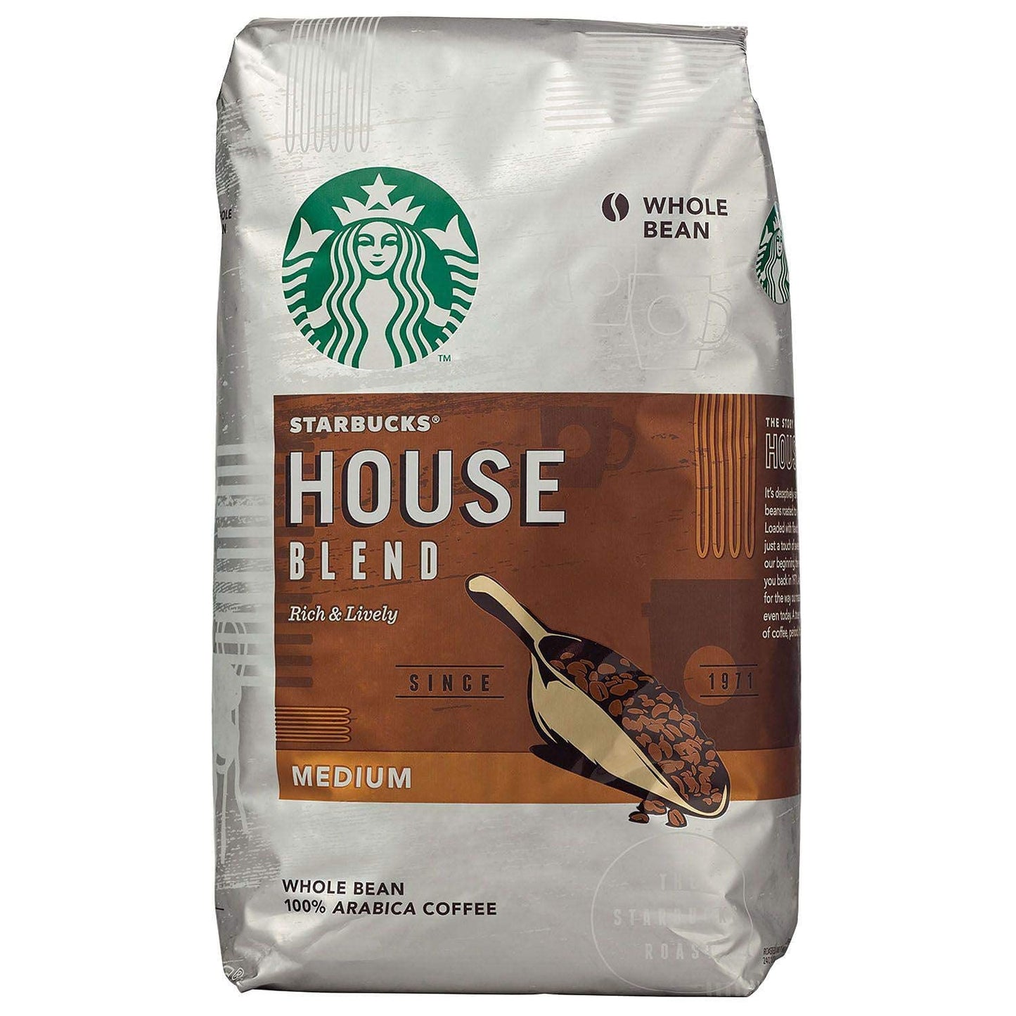 Starbucks House Blend Medium Roast Whole Bean 100 % Arabica Coffee 40 Oz (Pack of 2)