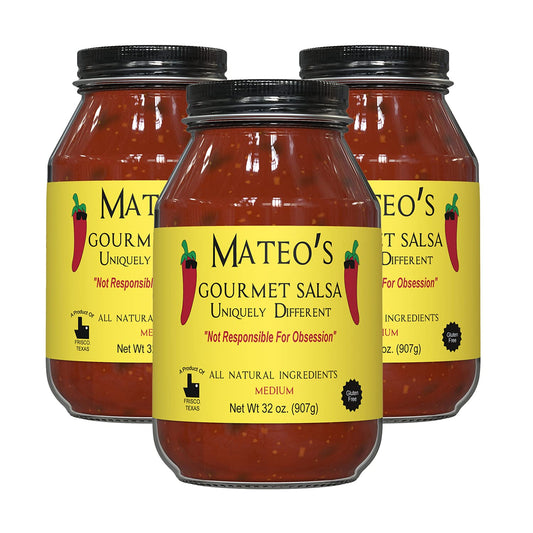 Mateo�s Gourmet Salsa - Medium Hot Spicy Salsa Dip for Tortillas, Tacos, Nachos, Chips, Snacks, Salads - No Gluten, Made of Fresh Tomatoes & Jalapeno Peppers - Product of Frisco, Texas - 3-Pack 32oz