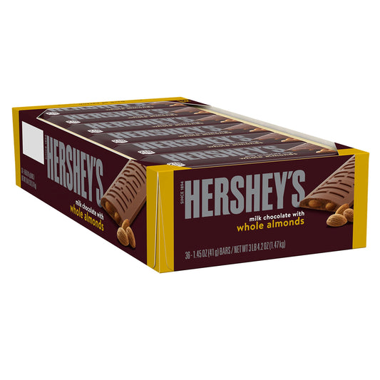 HERSHEY'S Milk Chocolate with Whole Almonds Candy, Bulk Individually Wrapped, 1.45 oz, Bars (36 Count)