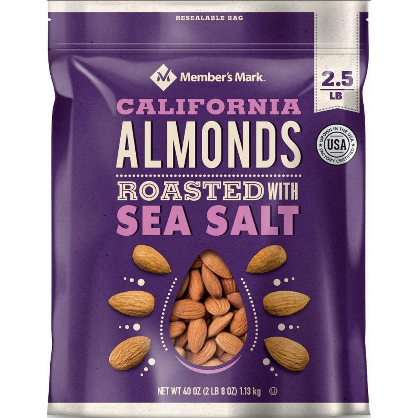 Member's Mark Dry Roasted Almonds with Sea Salt (40 oz.) (pack of 2)