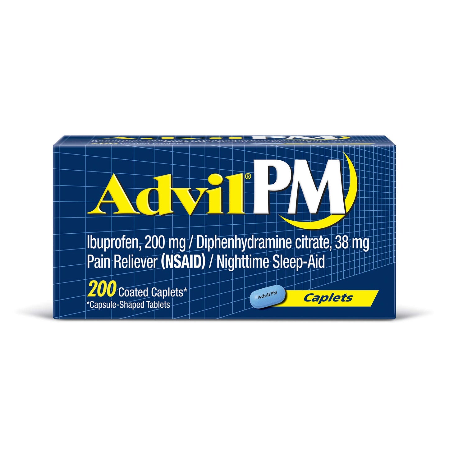 Advil PM Pain Reliever/Nighttime Sleep Aid, Ibuprofen and Diphenhydramine (1 Pack ,200 Coated Caplets)