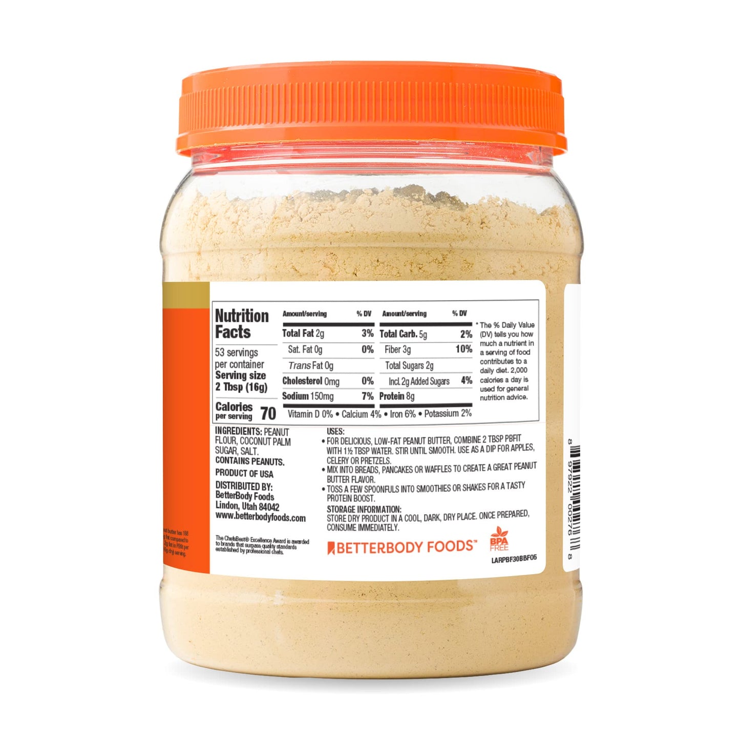 PBfit All-Natural Peanut Butter Powder, Powdered Peanut Spread From Real Roasted Pressed Peanuts, 8g of Protein, 30 Ounce (Pack of 1)