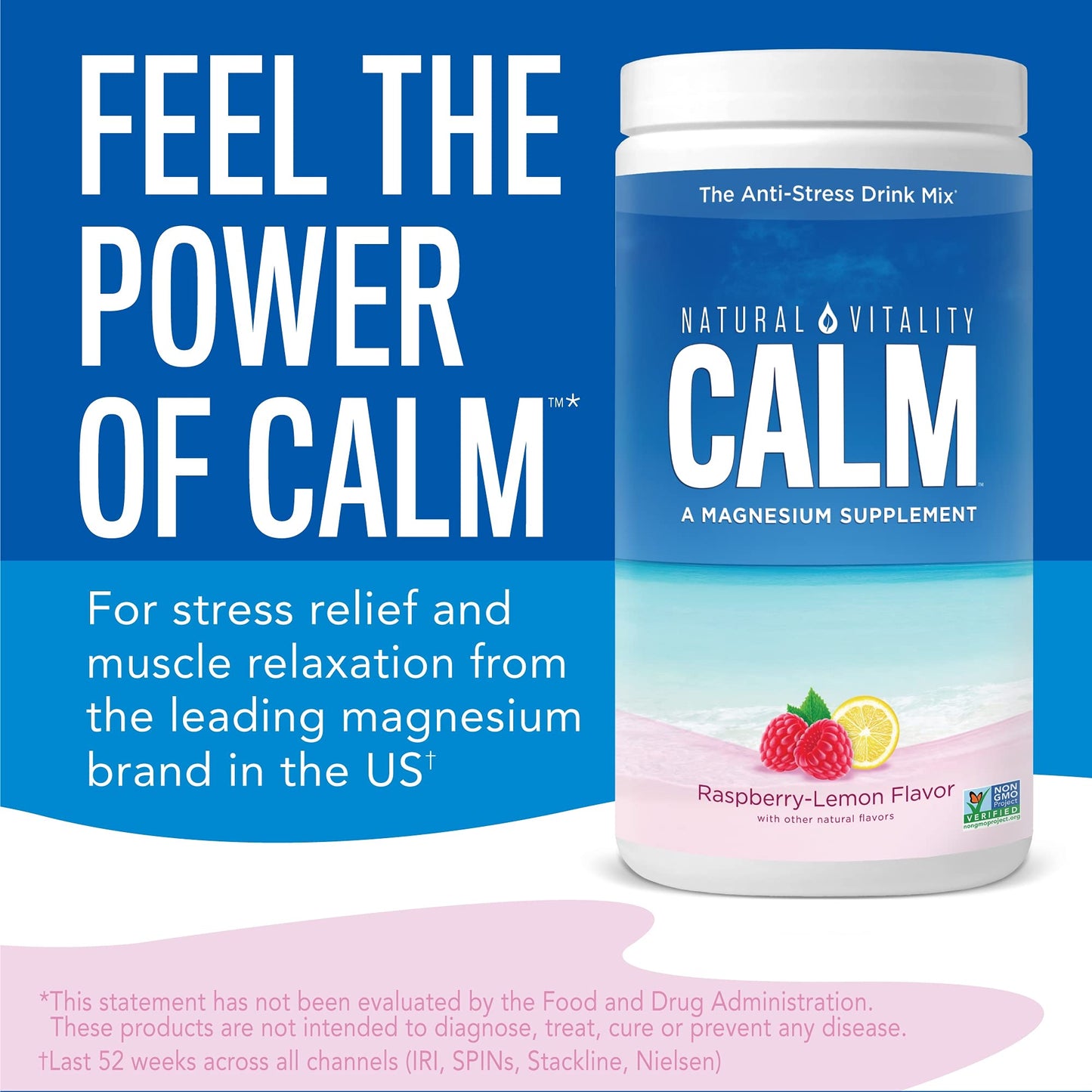 Natural Vitality Calm, The Anti-Stress Drink Mix, Magnesium Supplement Powder, Raspberry Lemon - 20 ounce