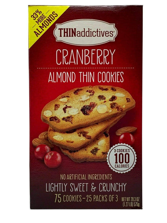 Thin Addictives Cranberry Almond Thin Cookies (33% More Almonds) 2 bxs. x 1.27 lbs (Pack of 2)