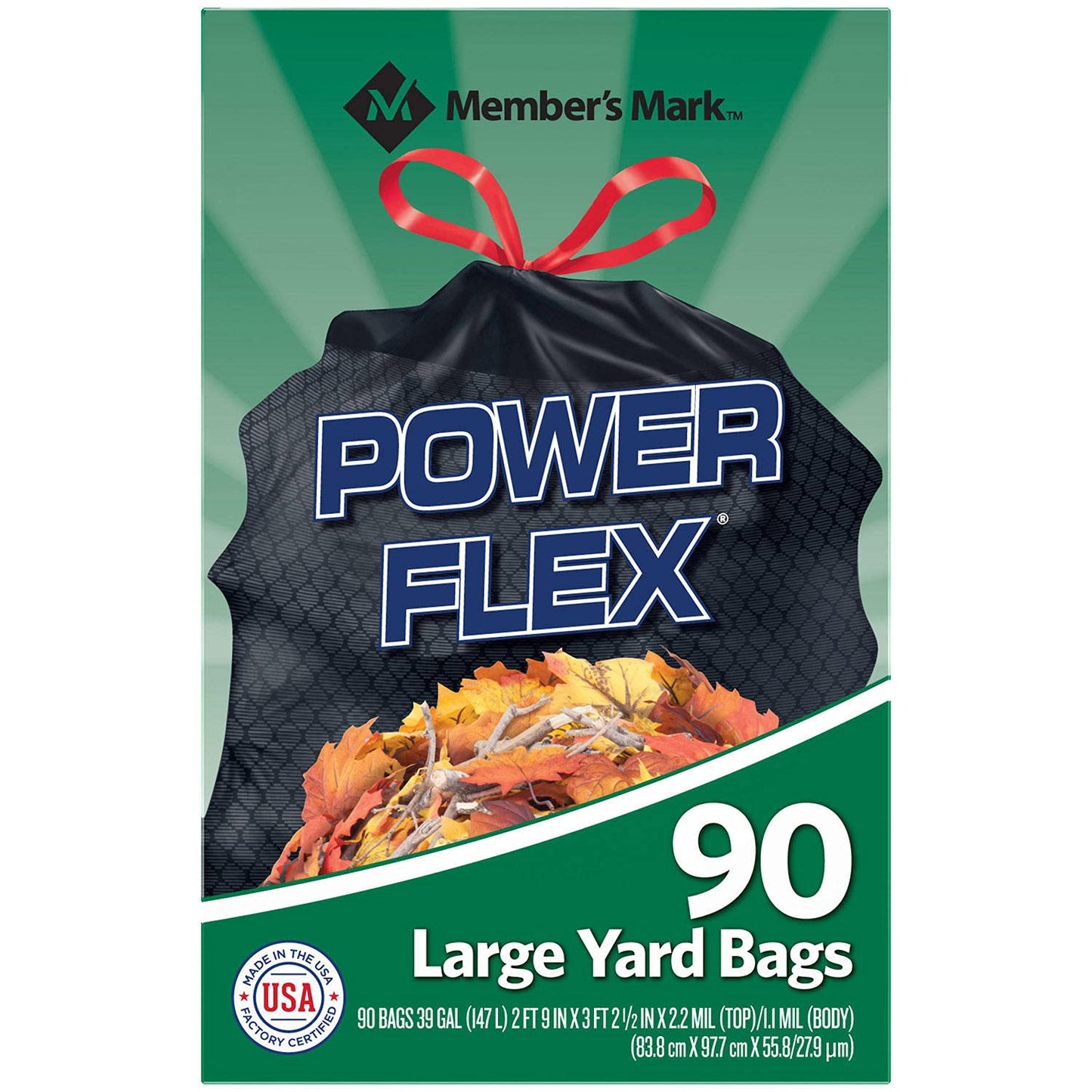 Member's Mark 39 Gallon Power Flex Drawstring, 90 Count(Pack of 1)