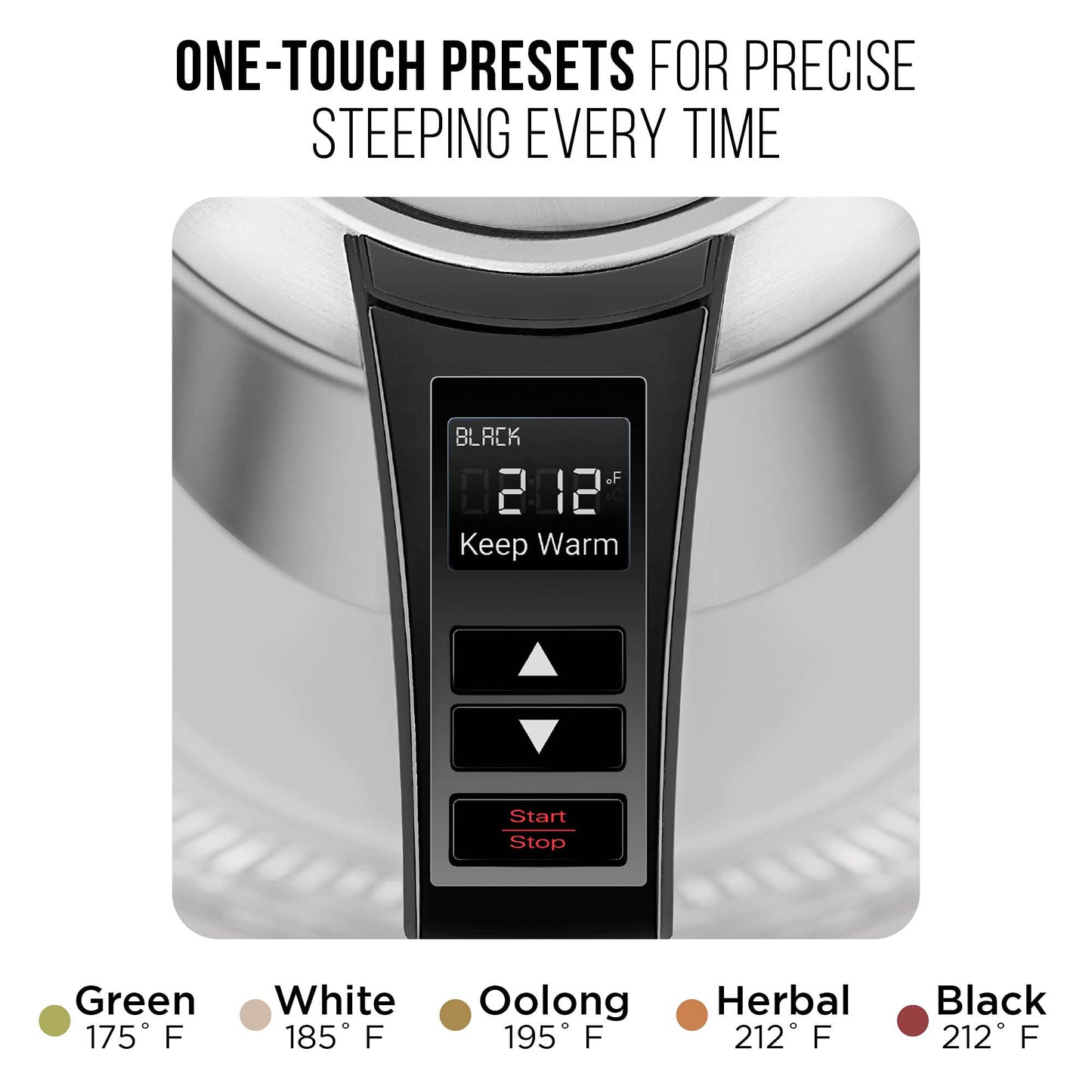 Chefman 1.8L Digital Electric Glass Kettle+ w/ Rapid-Boiling & 7 Presets for Precise Temperature, Stainless Steel Tea Infuser Included, Advanced Digital Control