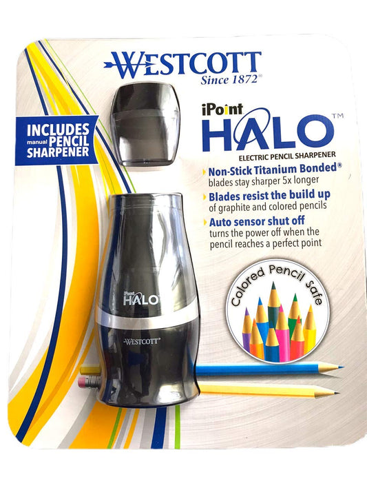 Westcott HALO iPoint ELECTRIC PENCIL SHARPENER includes 1 manual sharpener Color Black/Transparent