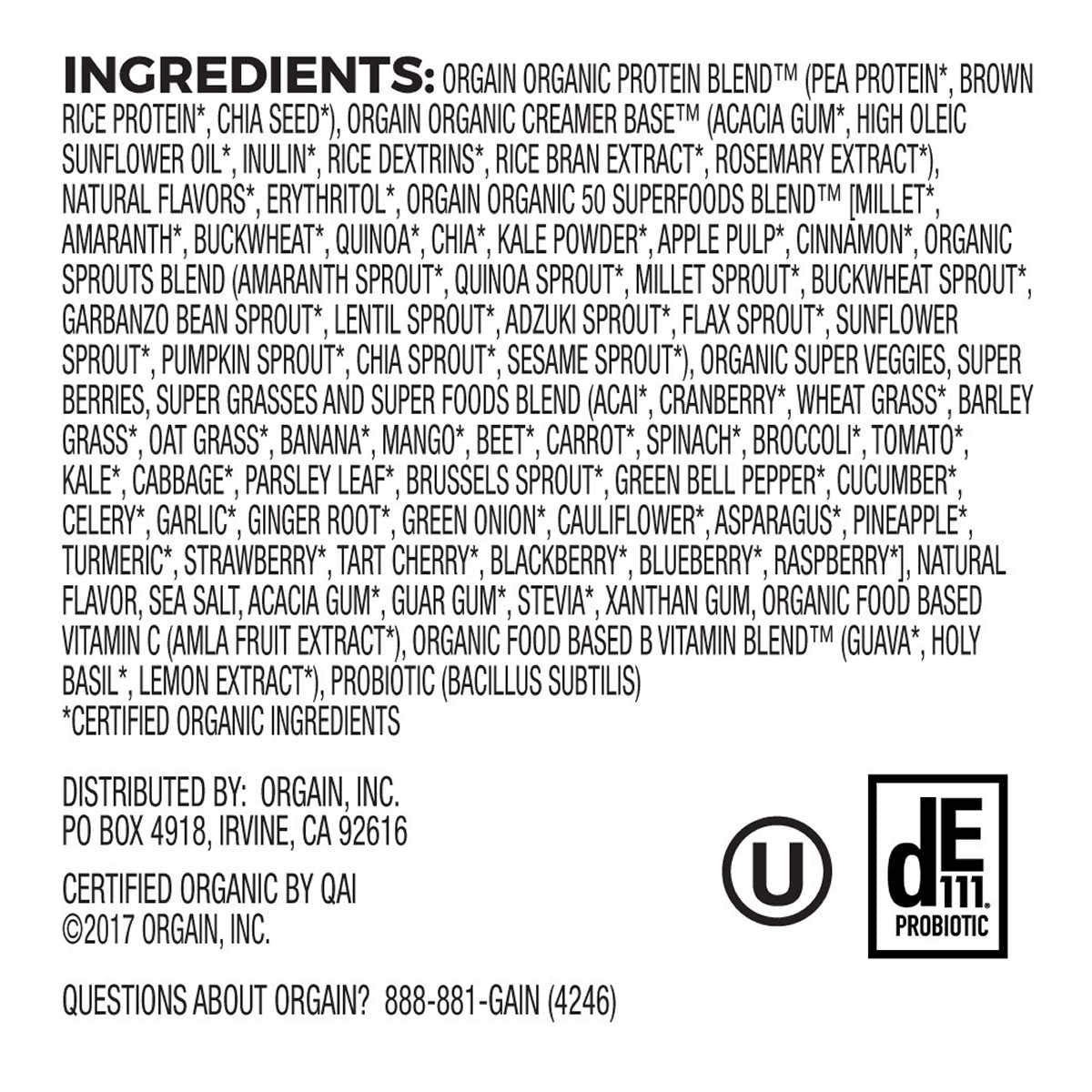 Orgain Organic Green Superfoods Powder - Antioxidants, 1 Billion Probiotics, Vegan, Dairy Free, Gluten Free, Kosher, Non-GMO (2.70 lb, Vanilla)