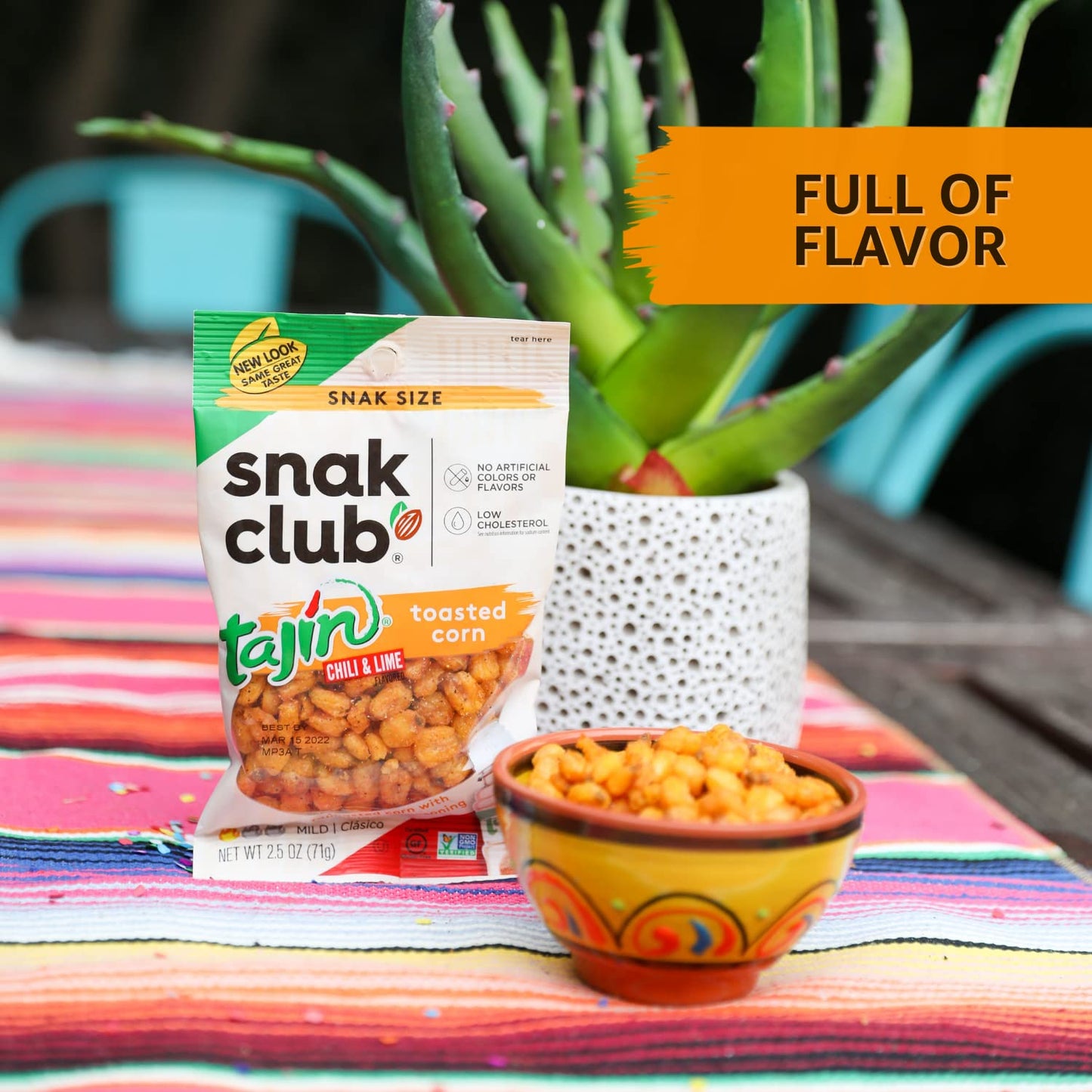 Snak Club Toasted Corn, Tajin Cl�sico Chili & Lime Flavor, Crunchy, Flavorful Low-Cholesterol Individual Snacks, 2.5oz (Pack of 12)