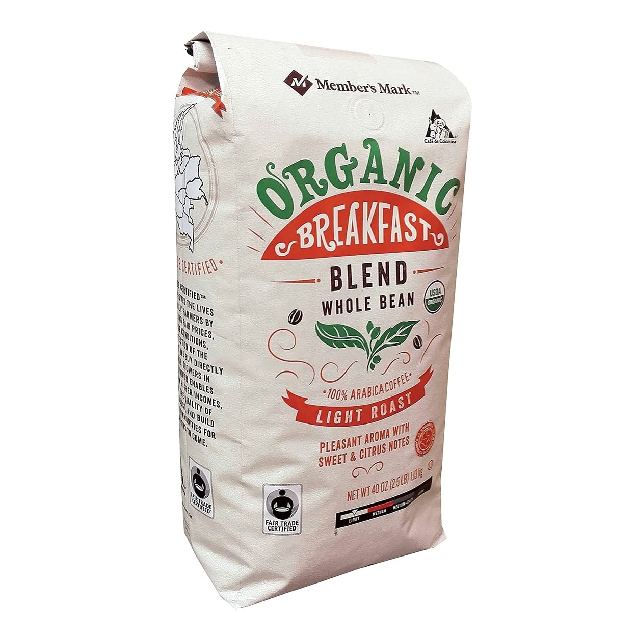 Member's Mark Organic Breakfast Blend Whole Bean Coffee (40 Ounce)