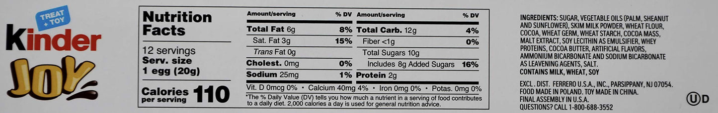 Kinder Joy Treat + Easter Spring Toys Sweet Creme Cocoa Wafer, 12 Eggs