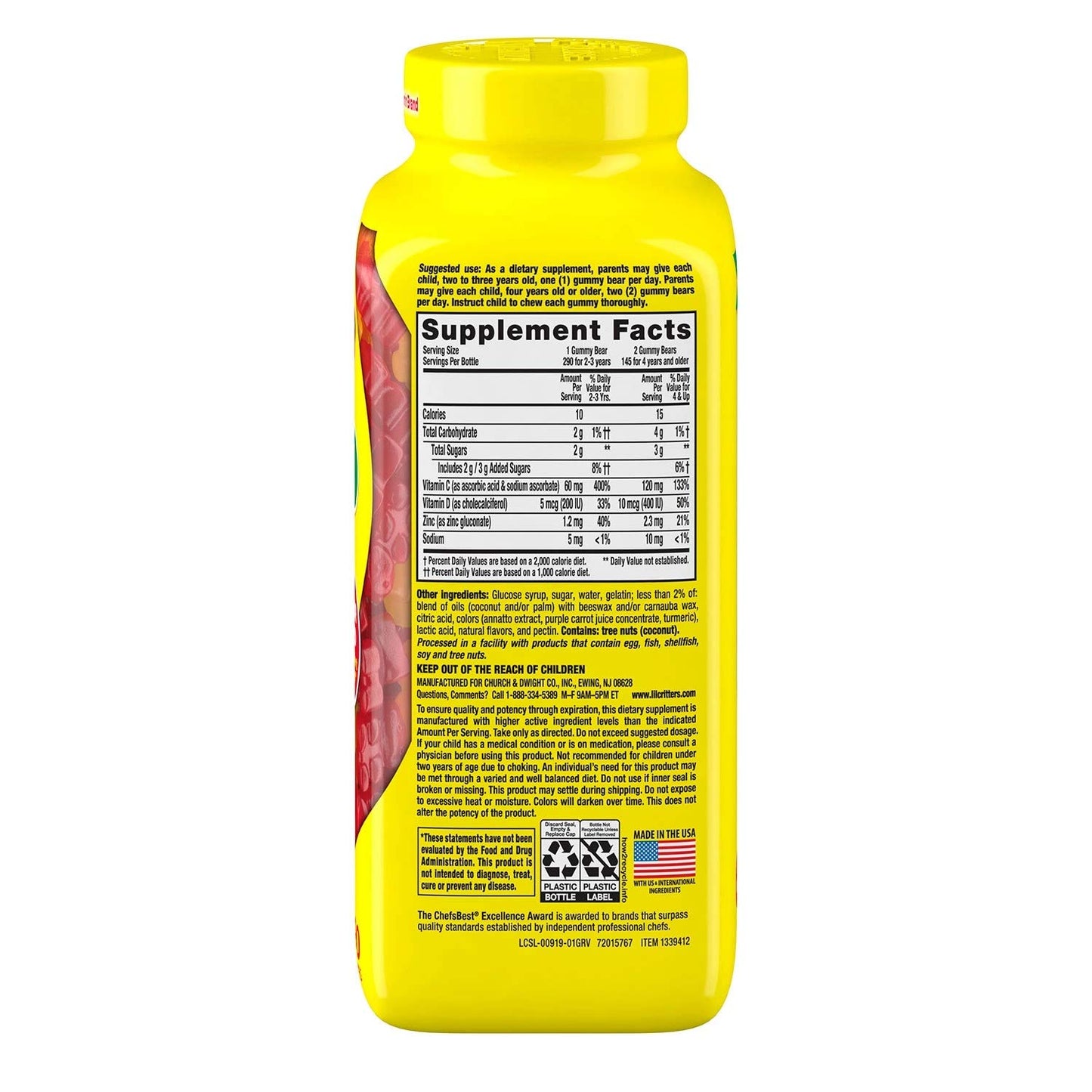 L'il Critter Kids' Immune C Plus Zinc and Vitamin D, (290 ct.)