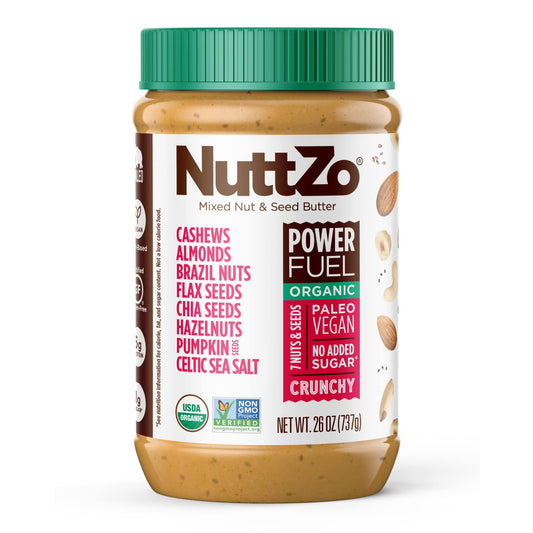 Organic NuttZo Power Fuel Smooth Mixed Nut Butter Spread | Cashews Almonds Brazil Nuts Flax Seeds Chia Seeds Hazelnuts Pumpkin Seeds | No Peanuts | Paleo Gluten Free Vegan Kosher| 1g Sugar, 6g Protein | 26 oz