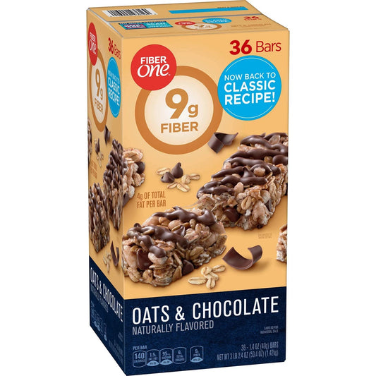 Fiber One Oats and Chocolate Chewy Bars - 20% More Chocolate Chips - 36 Bars